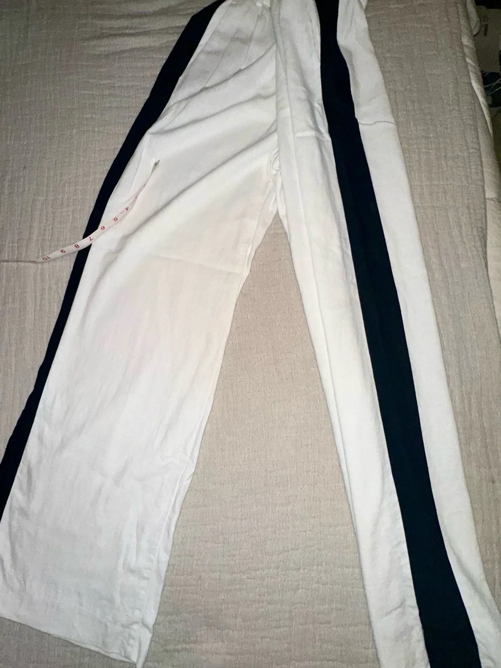 Zara White Linen Pants with Black Waist Label Detail